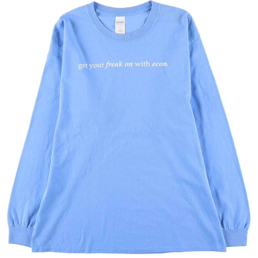 Gildan Message Long Sleeve T-Shirt, Men's Size L cotton Blue type light blue Vintage Second Hand