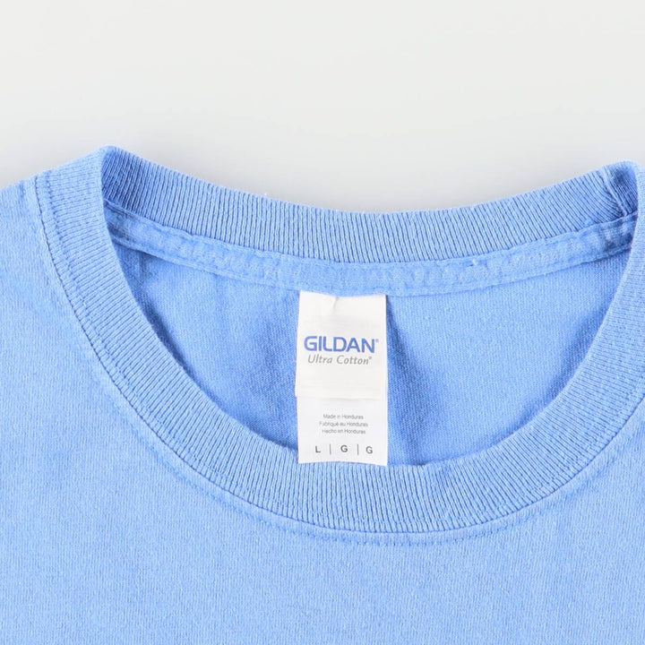 Gildan Message Long Sleeve T-Shirt, Men's Size L cotton Blue type light blue Vintage Second Hand