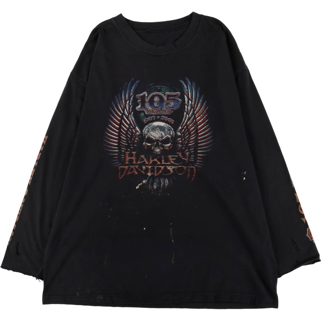 Harley-Davidson Skull Pattern Cut-Off Long Sleeve T-Shirt, Men's Size L unclear black type Vintage Second Hand
