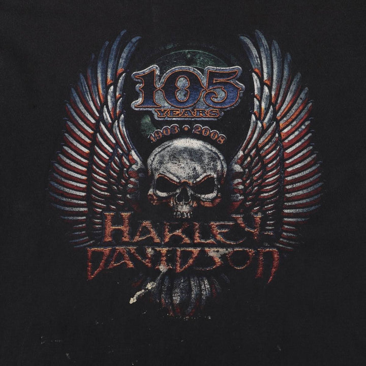 Harley-Davidson Skull Pattern Cut-Off Long Sleeve T-Shirt, Men's Size L unclear black type Vintage Second Hand