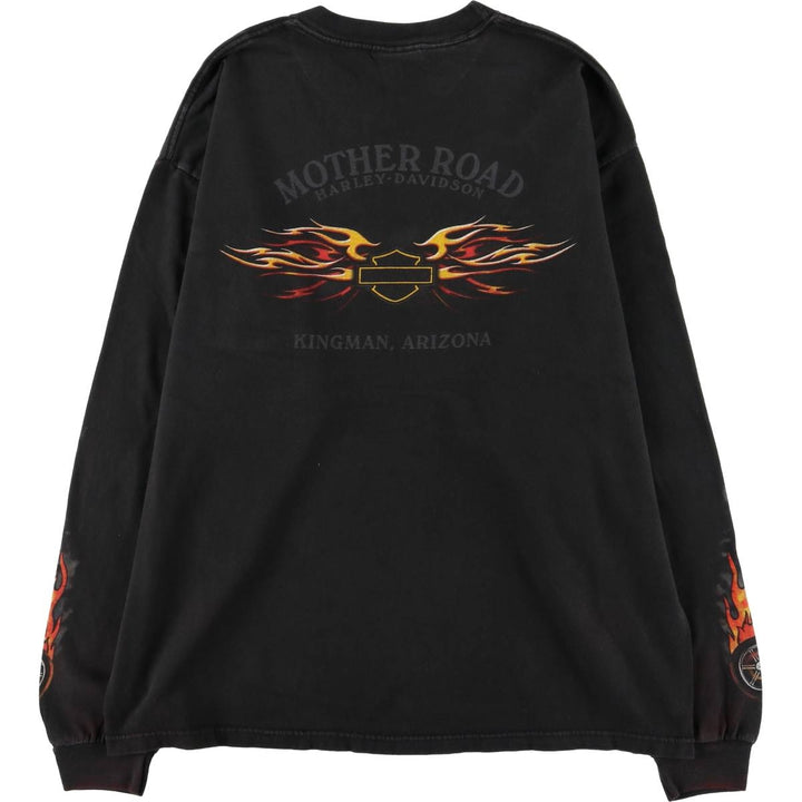 2000'S Harley-Davidson Fire Pattern Long Sleeve T-Shirt, Made in USA, Men's Size XL cotton black type Vintage Second Hand