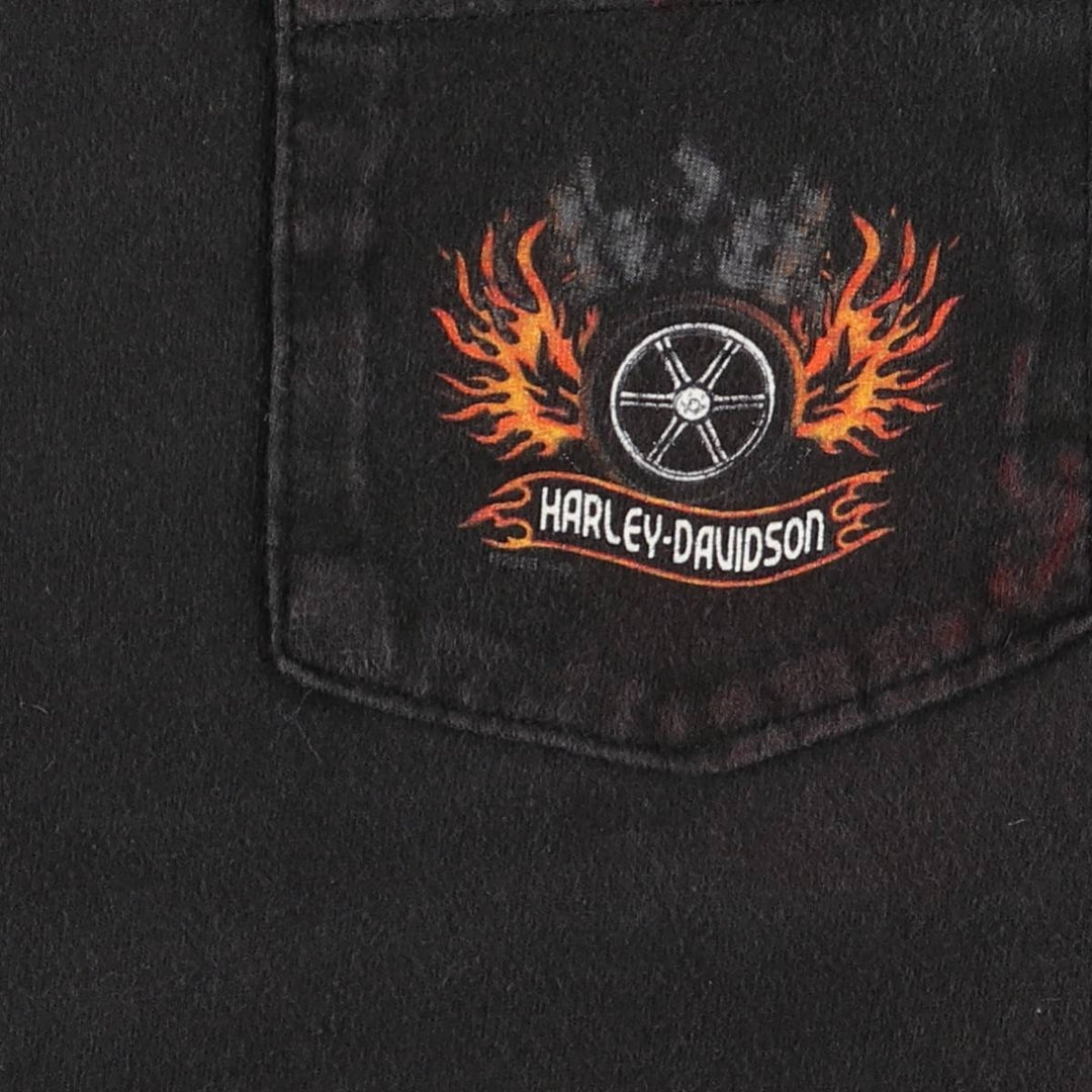 2000'S Harley-Davidson Fire Pattern Long Sleeve T-Shirt, Made in USA, Men's Size XL cotton black type Vintage Second Hand