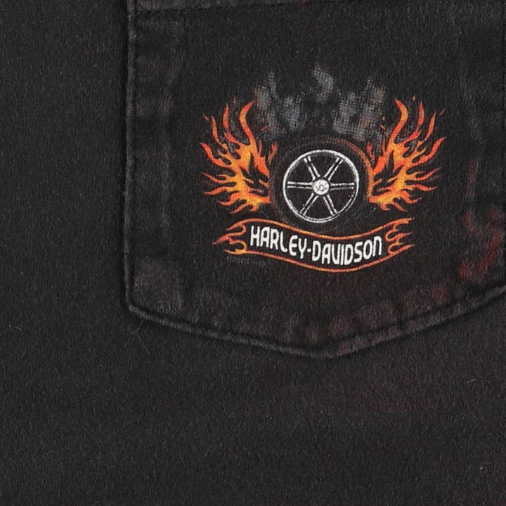 2000'S Harley-Davidson Fire Pattern Long Sleeve T-Shirt, Made in USA, Men's Size XL cotton black type Vintage Second Hand