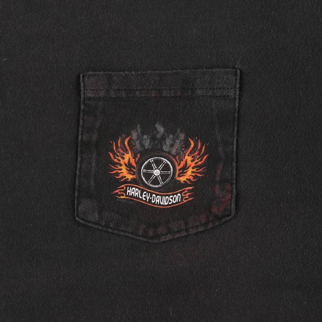 2000'S Harley-Davidson Fire Pattern Long Sleeve T-Shirt, Made in USA, Men's Size XL cotton black type Vintage Second Hand