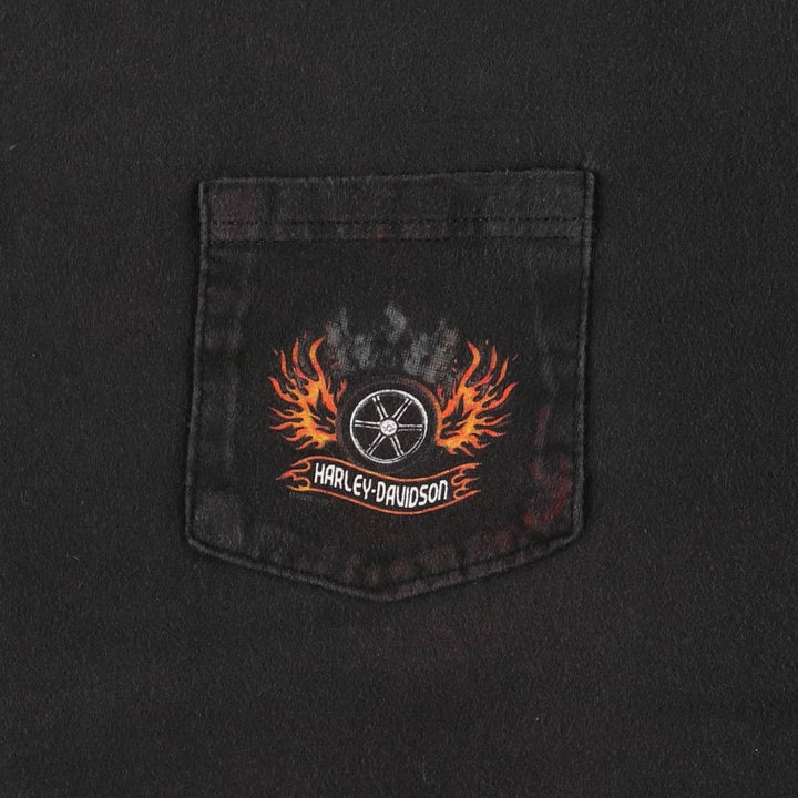 2000'S Harley-Davidson Fire Pattern Long Sleeve T-Shirt, Made in USA, Men's Size XL cotton black type Vintage Second Hand