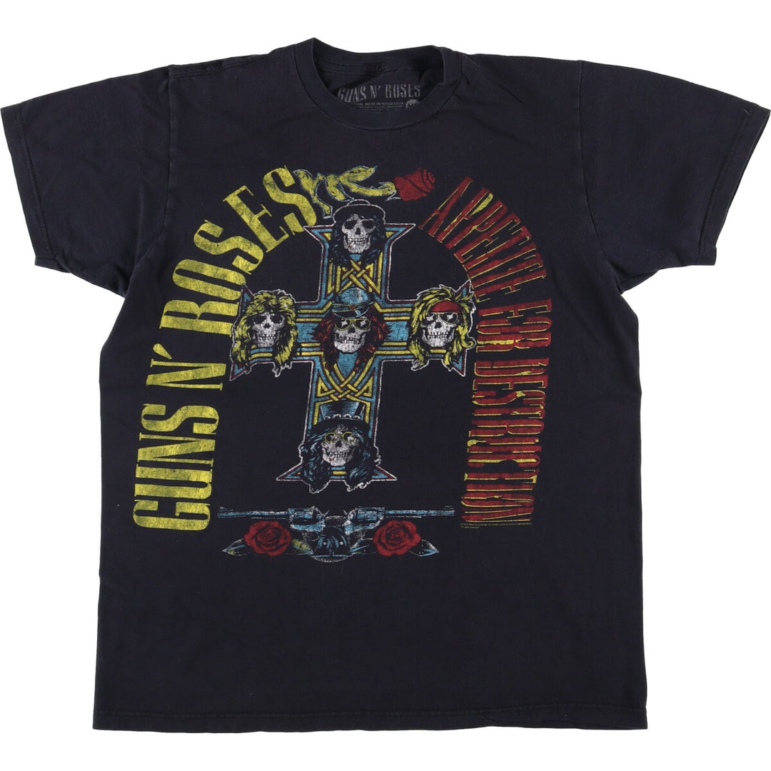 GUNS N' ROSES Skull Pattern Band T-shirt, Men's M size cotton black type Vintage Second Hand