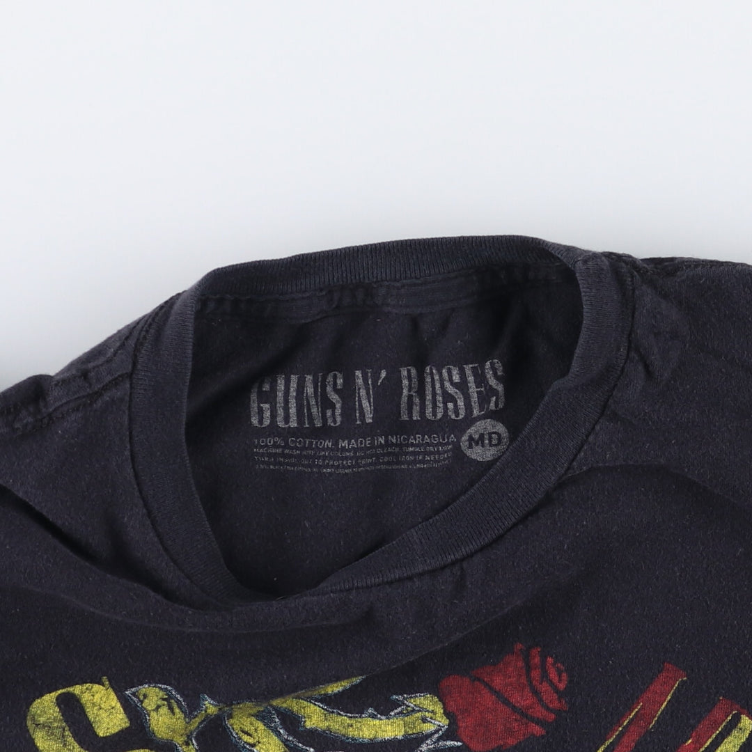 GUNS N' ROSES Skull Pattern Band T-shirt, Men's M size cotton black type Vintage Second Hand