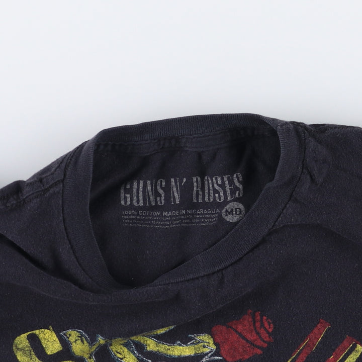 GUNS N' ROSES Skull Pattern Band T-shirt, Men's M size cotton black type Vintage Second Hand