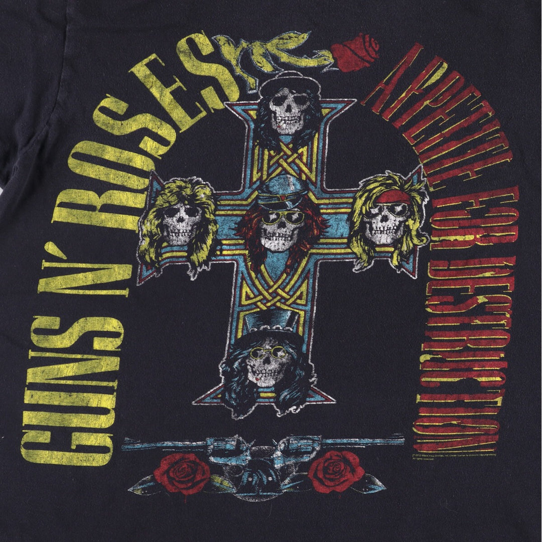 GUNS N' ROSES Skull Pattern Band T-shirt, Men's M size cotton black type Vintage Second Hand