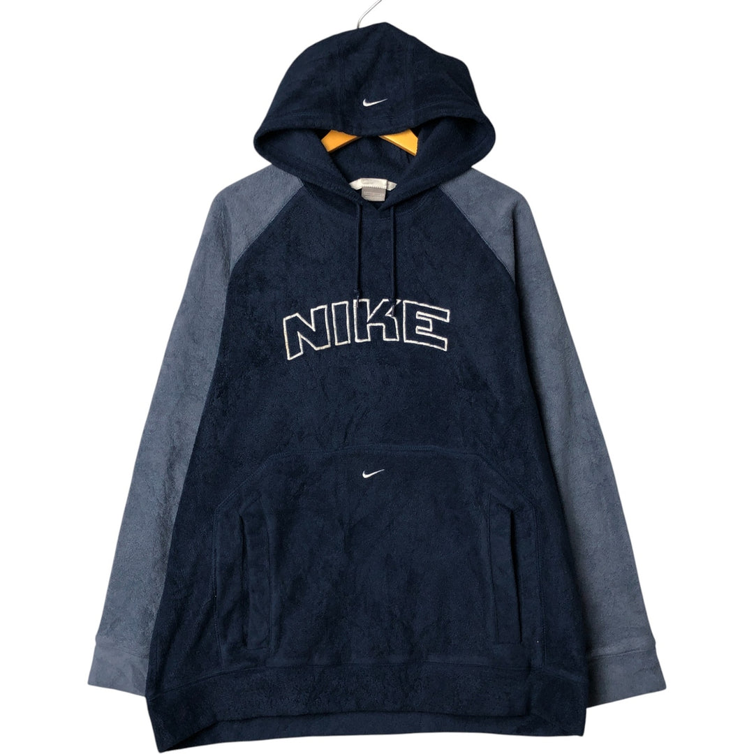 2000'S Nike fleece pullover hoodie, men's size L polyester navy blue type Vintage Second Hand