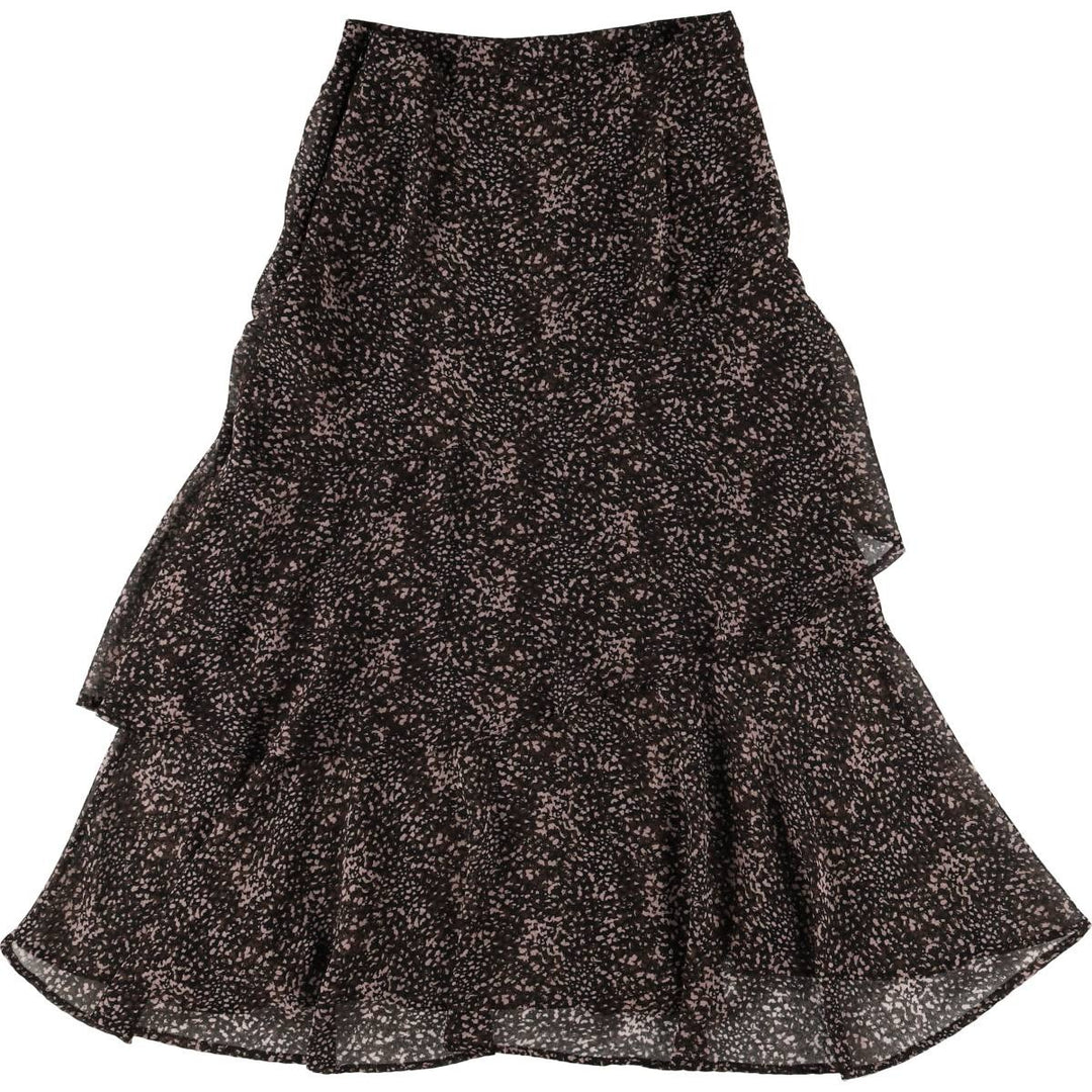 MOHITO All-Over Print Midi-Length Tiered Skirt, Women's Size L polyester black type Vintage Second Hand
