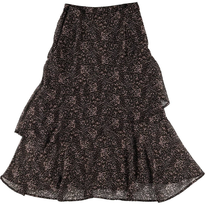 MOHITO All-Over Print Midi-Length Tiered Skirt, Women's Size L polyester black type Vintage Second Hand