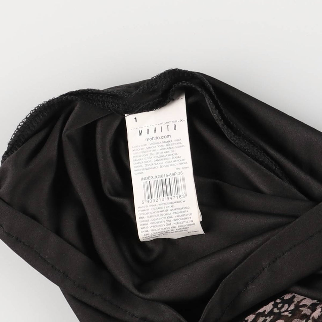 MOHITO All-Over Print Midi-Length Tiered Skirt, Women's Size L polyester black type Vintage Second Hand