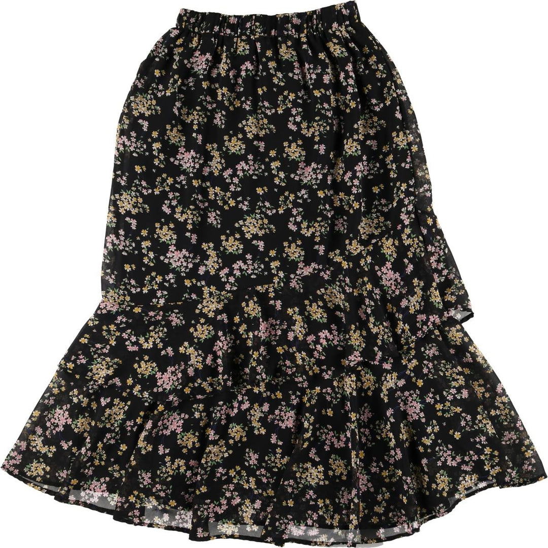 SINSAY All-Over Botanical Pattern Long Tiered Skirt, Women's Size M unclear black type Vintage Second Hand