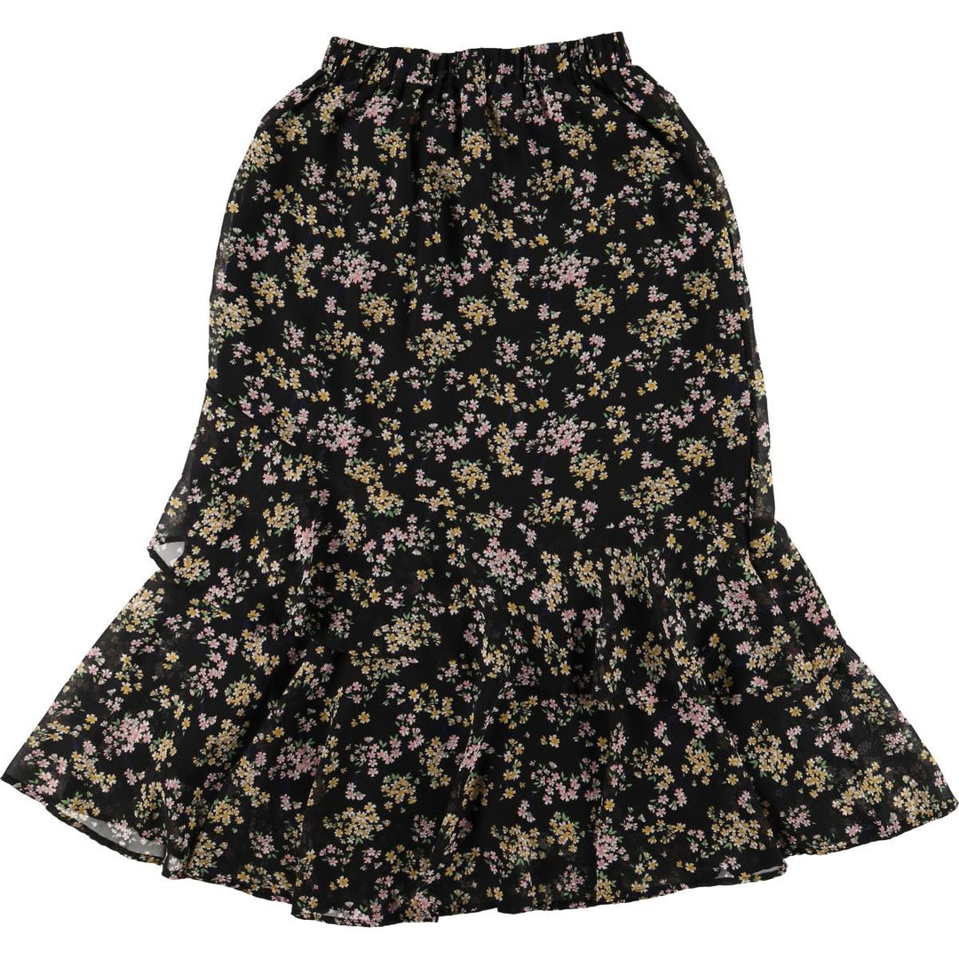 SINSAY All-Over Botanical Pattern Long Tiered Skirt, Women's Size M unclear black type Vintage Second Hand