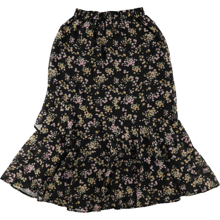 SINSAY All-Over Botanical Pattern Long Tiered Skirt, Women's Size M unclear black type Vintage Second Hand