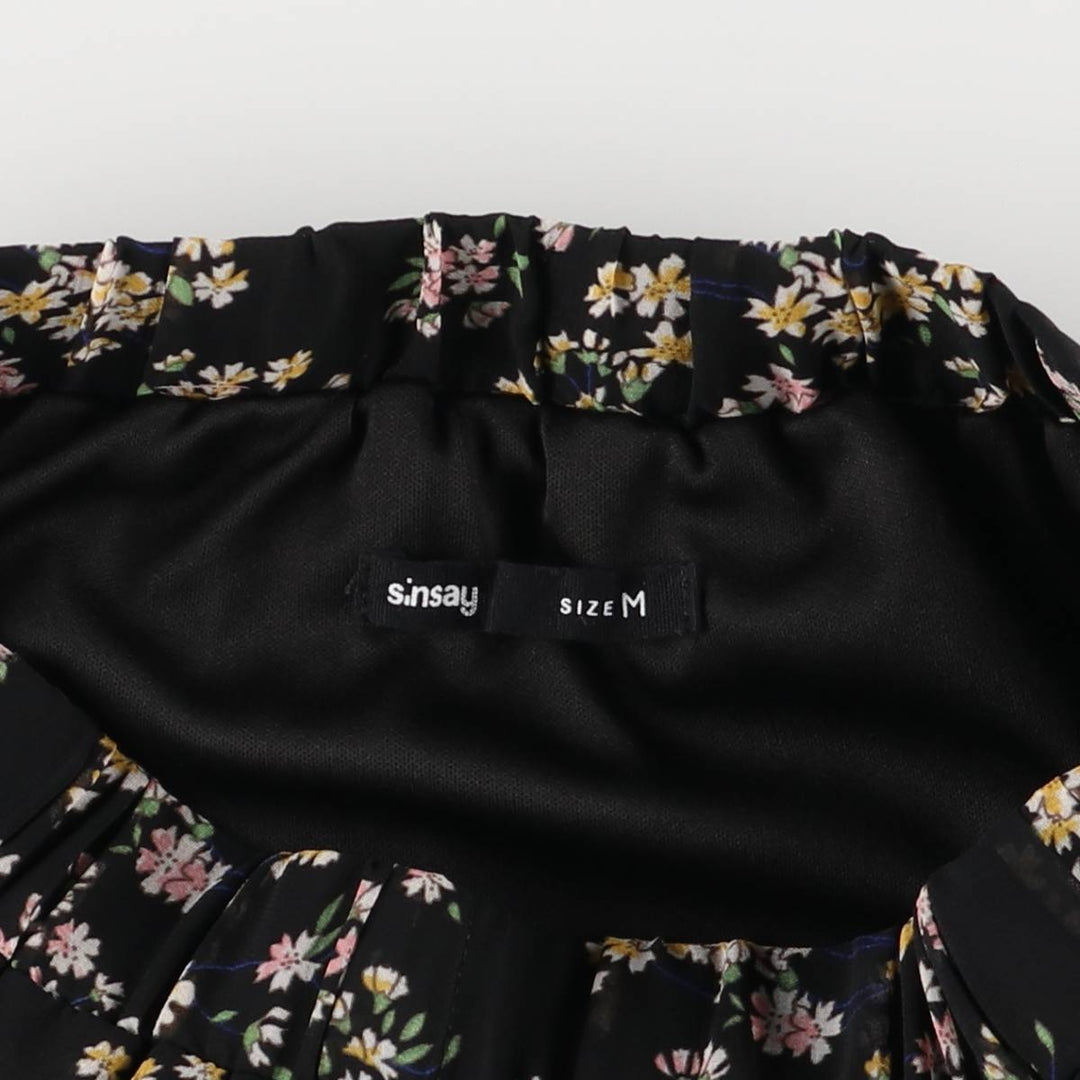 SINSAY All-Over Botanical Pattern Long Tiered Skirt, Women's Size M unclear black type Vintage Second Hand