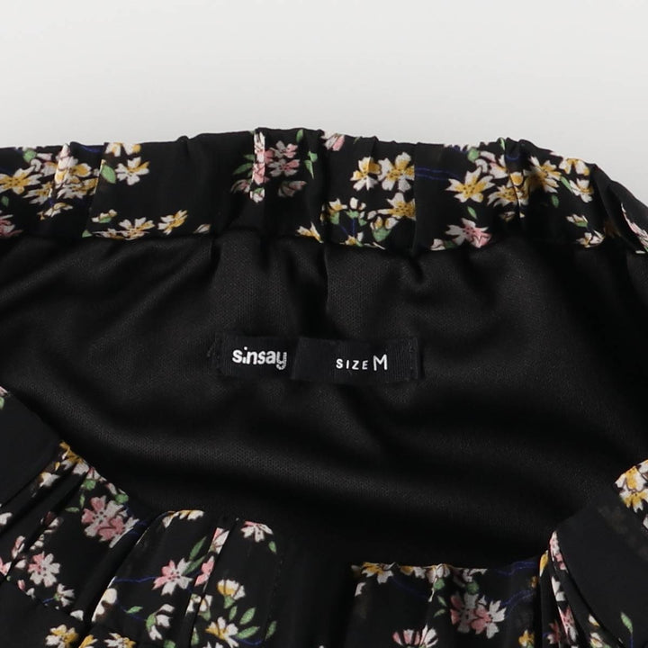 SINSAY All-Over Botanical Pattern Long Tiered Skirt, Women's Size M unclear black type Vintage Second Hand