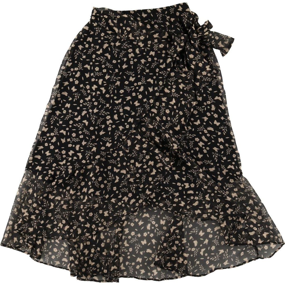 DON'T CALL ME JENNYFER All-Over Print Irregular Hem Midi Length Wrap Skirt, Women's Size Small unclear black type Vintage Second Hand