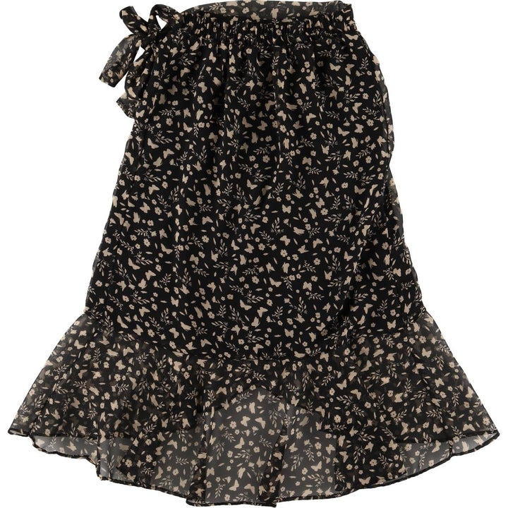 DON'T CALL ME JENNYFER All-Over Print Irregular Hem Midi Length Wrap Skirt, Women's Size Small unclear black type Vintage Second Hand