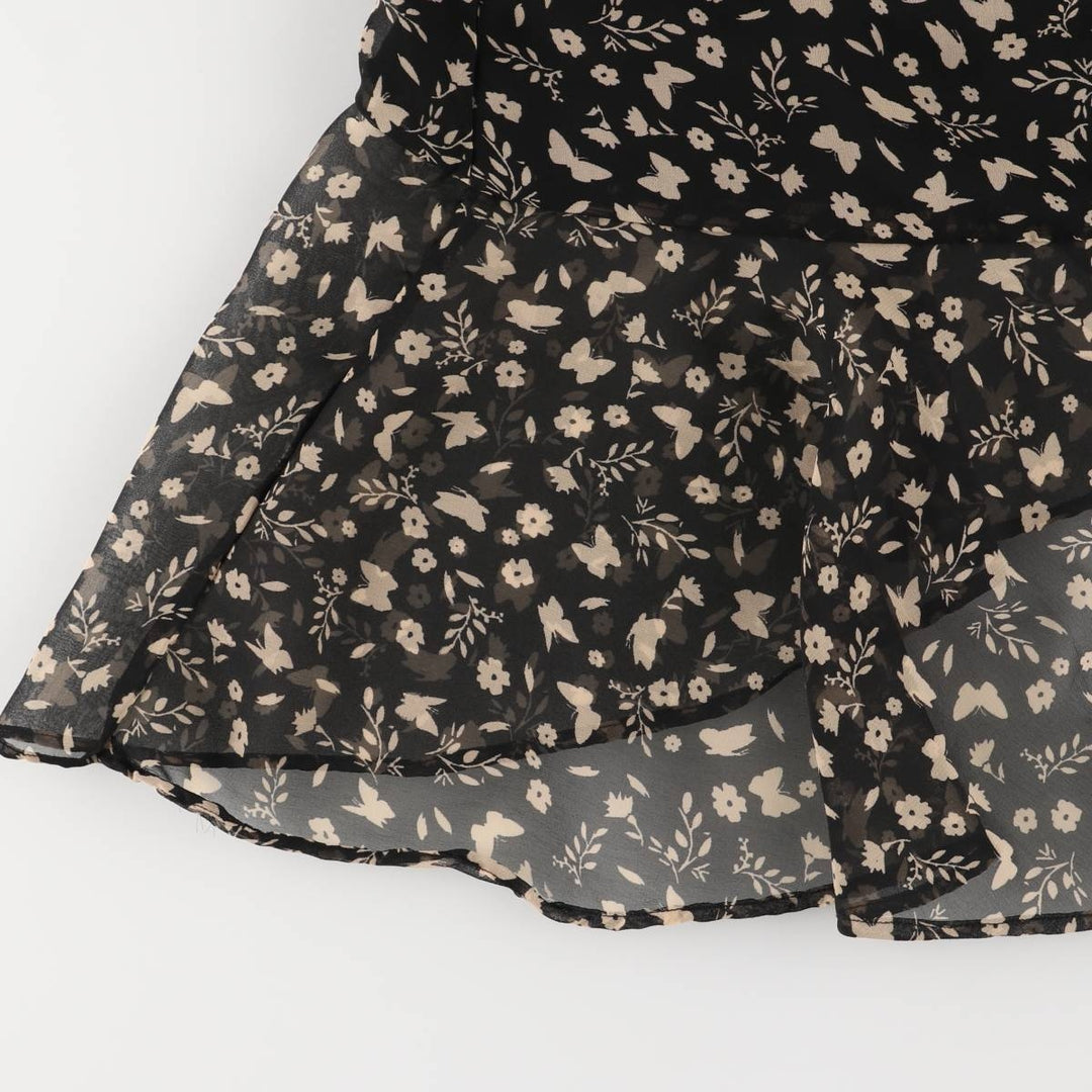 DON'T CALL ME JENNYFER All-Over Print Irregular Hem Midi Length Wrap Skirt, Women's Size Small unclear black type Vintage Second Hand