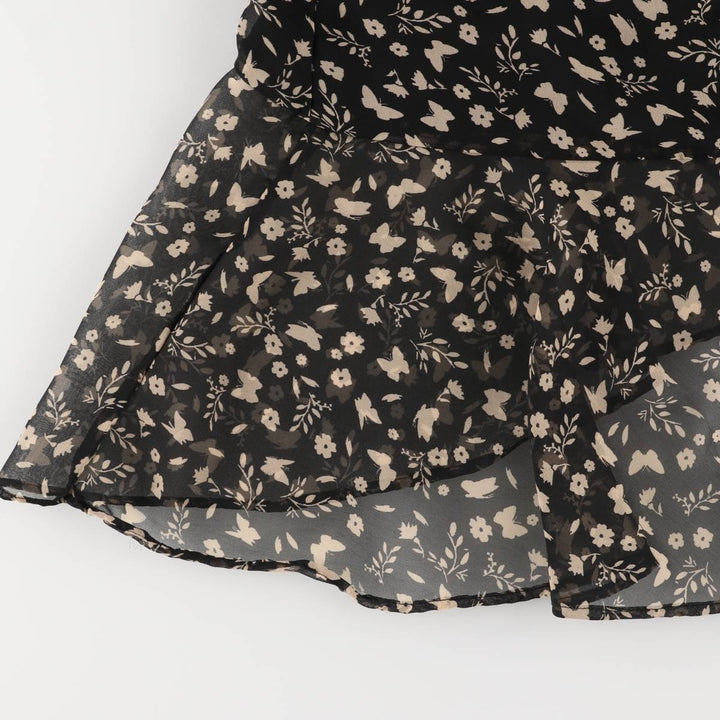 DON'T CALL ME JENNYFER All-Over Print Irregular Hem Midi Length Wrap Skirt, Women's Size Small unclear black type Vintage Second Hand