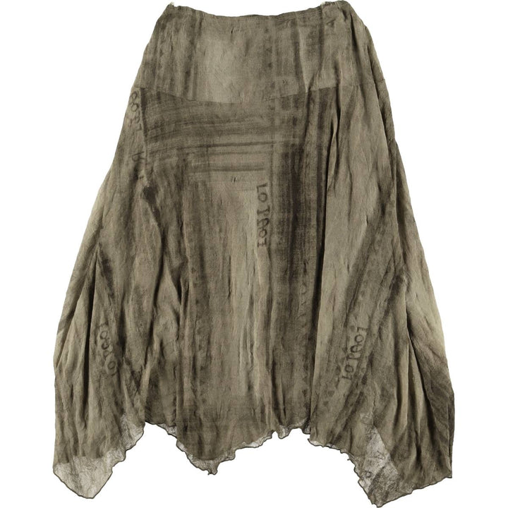 PASSPORT All-Over Print Irregular Hem Midi-Length Flared Skirt, Women's Size M polyester Khaki type Vintage Second Hand