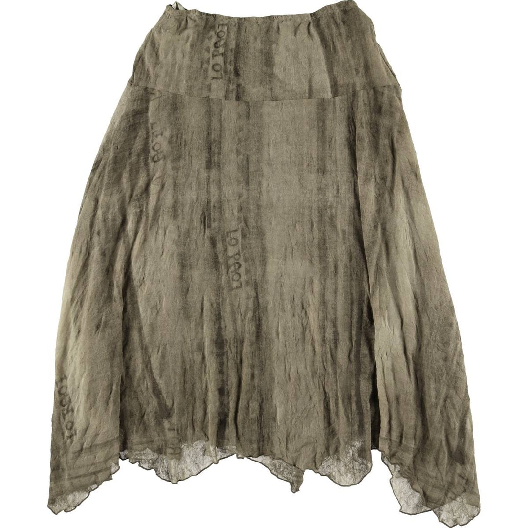 PASSPORT All-Over Print Irregular Hem Midi-Length Flared Skirt, Women's Size M polyester Khaki type Vintage Second Hand