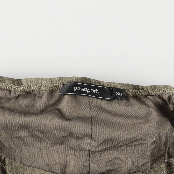 PASSPORT All-Over Print Irregular Hem Midi-Length Flared Skirt, Women's Size M polyester Khaki type Vintage Second Hand