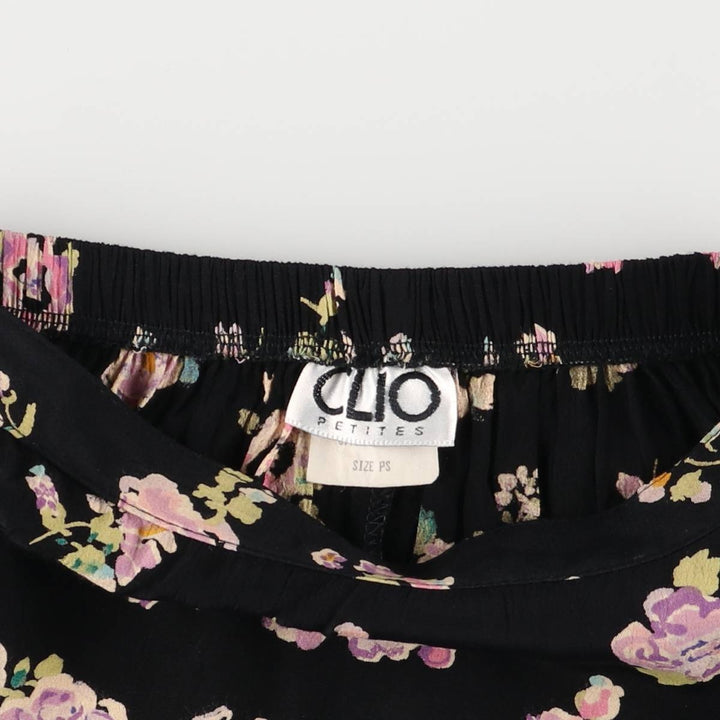 CLIO PETITES All-Over Floral Rayon Midi-Length Flared Skirt, Made in USA, Women's Size Small Rayon black type Vintage Second Hand
