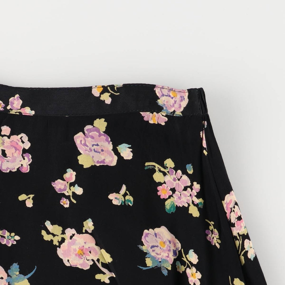 CLIO PETITES All-Over Floral Rayon Midi-Length Flared Skirt, Made in USA, Women's Size Small Rayon black type Vintage Second Hand