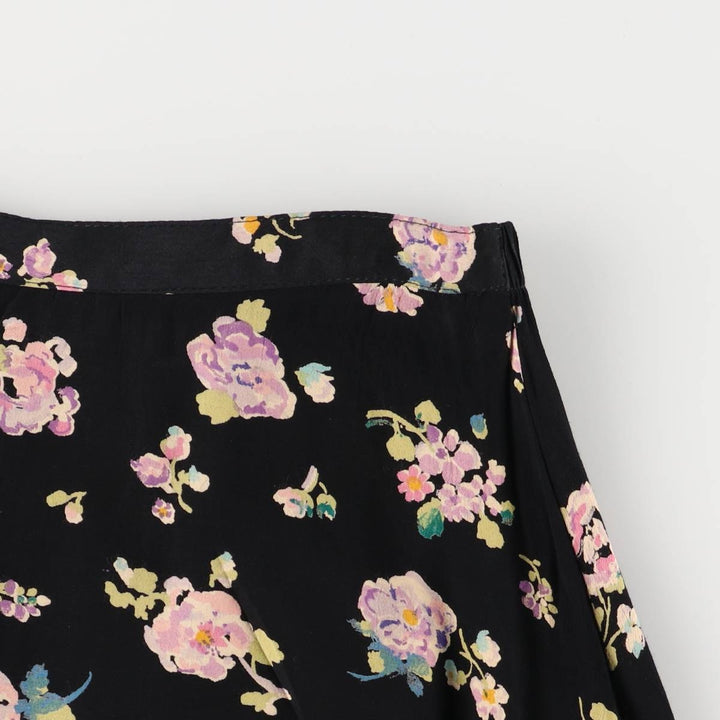 CLIO PETITES All-Over Floral Rayon Midi-Length Flared Skirt, Made in USA, Women's Size Small Rayon black type Vintage Second Hand
