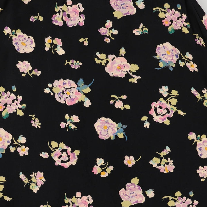 CLIO PETITES All-Over Floral Rayon Midi-Length Flared Skirt, Made in USA, Women's Size Small Rayon black type Vintage Second Hand