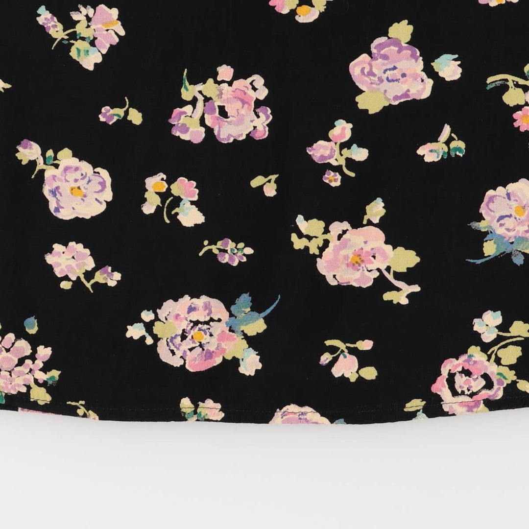 CLIO PETITES All-Over Floral Rayon Midi-Length Flared Skirt, Made in USA, Women's Size Small Rayon black type Vintage Second Hand