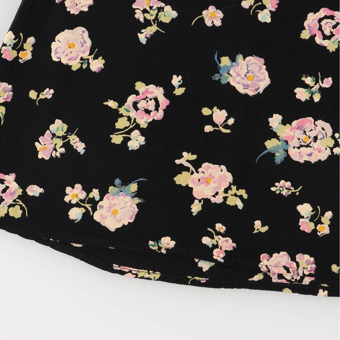 CLIO PETITES All-Over Floral Rayon Midi-Length Flared Skirt, Made in USA, Women's Size Small Rayon black type Vintage Second Hand