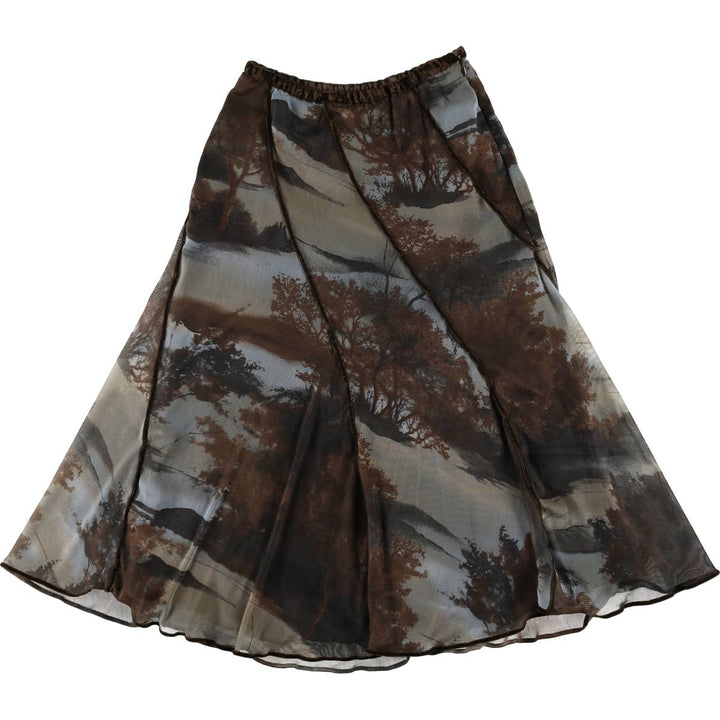 SOLAR All-Over Print Tulle Midi-Length Flared Skirt, Women's Size XS polyester brown type Vintage Second Hand