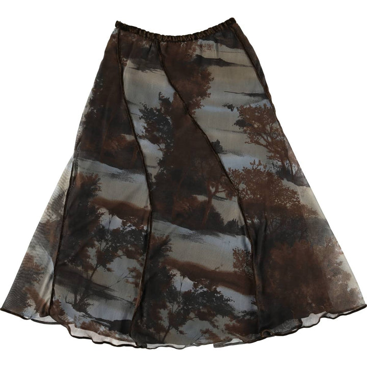 SOLAR All-Over Print Tulle Midi-Length Flared Skirt, Women's Size XS polyester brown type Vintage Second Hand