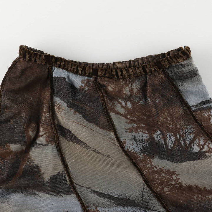 SOLAR All-Over Print Tulle Midi-Length Flared Skirt, Women's Size XS polyester brown type Vintage Second Hand