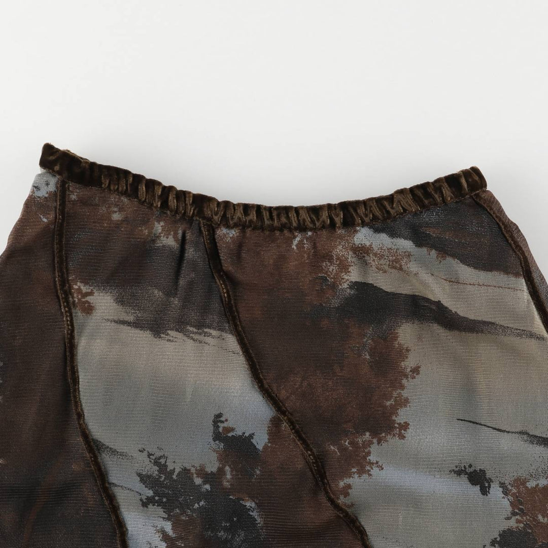 SOLAR All-Over Print Tulle Midi-Length Flared Skirt, Women's Size XS polyester brown type Vintage Second Hand