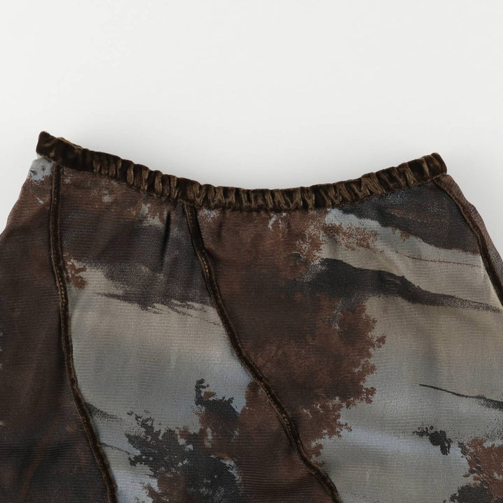 SOLAR All-Over Print Tulle Midi-Length Flared Skirt, Women's Size XS polyester brown type Vintage Second Hand