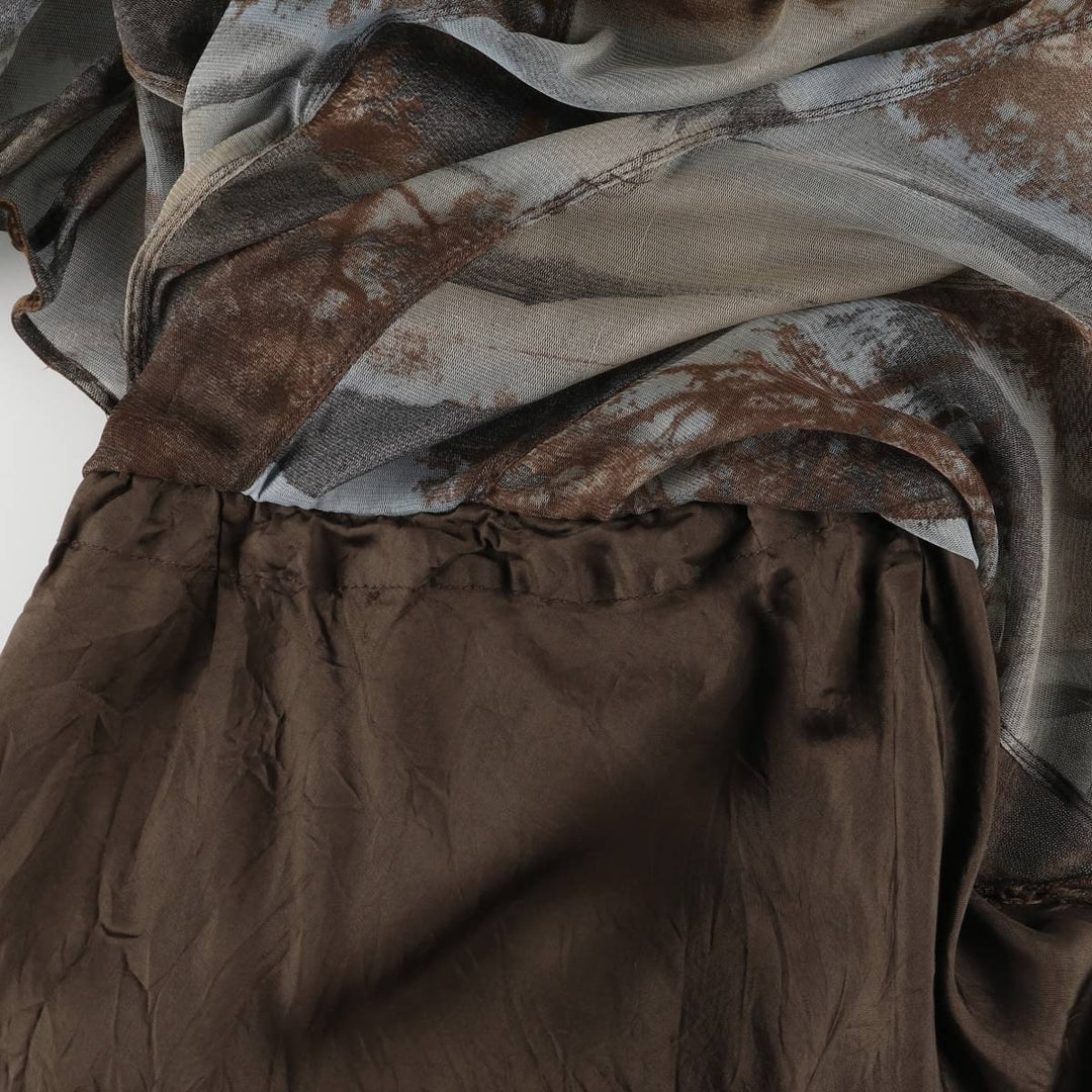 SOLAR All-Over Print Tulle Midi-Length Flared Skirt, Women's Size XS polyester brown type Vintage Second Hand