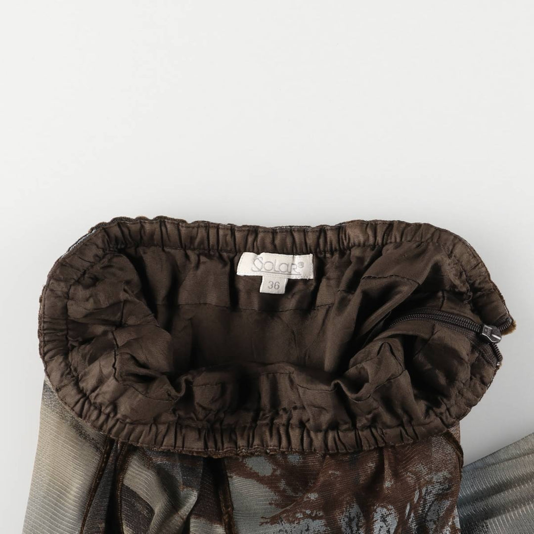 SOLAR All-Over Print Tulle Midi-Length Flared Skirt, Women's Size XS polyester brown type Vintage Second Hand