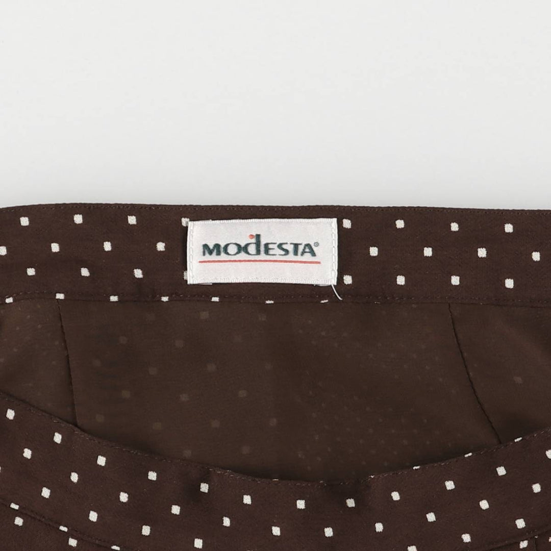 MODESTA Dot Pattern Long Flare Skirt, Women's Size L unclear brown type Vintage Second Hand