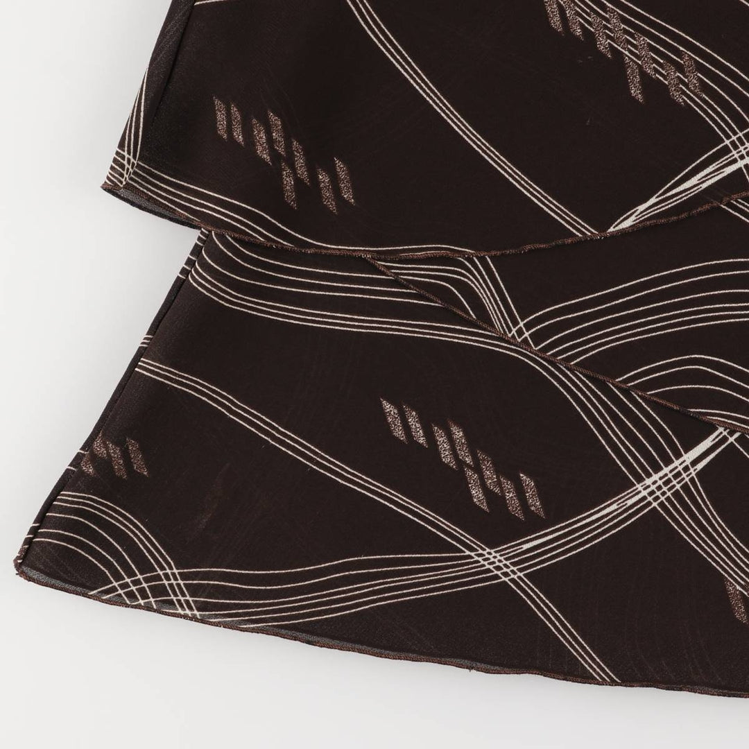 All-over print long A-line tiered skirt, women's size XS unclear brown type Vintage Second Hand