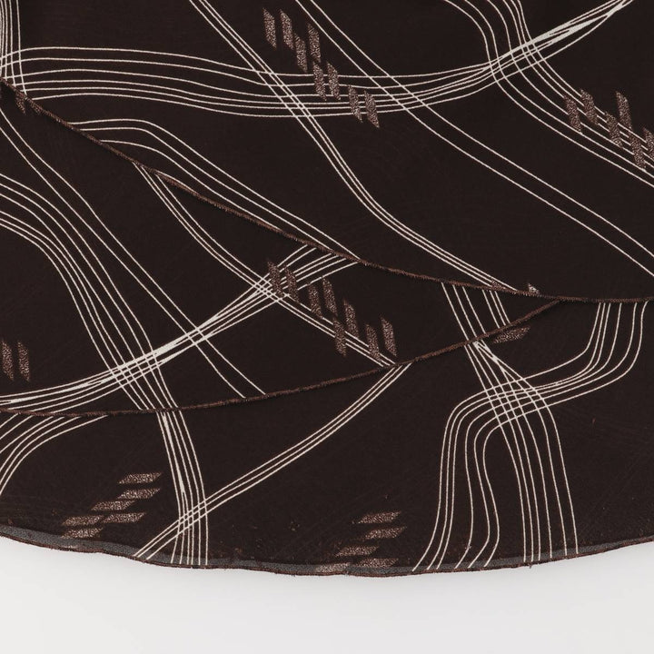 All-over print long A-line tiered skirt, women's size XS unclear brown type Vintage Second Hand