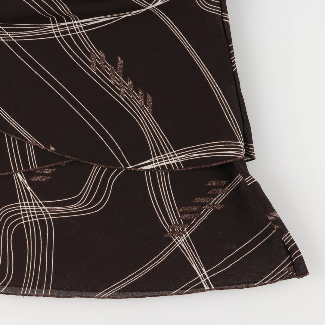 All-over print long A-line tiered skirt, women's size XS unclear brown type Vintage Second Hand