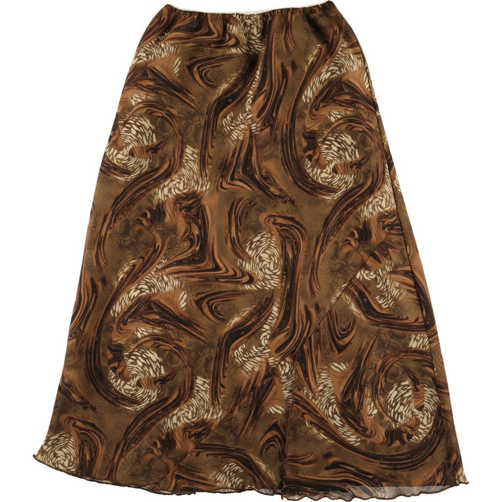 All-over print long A-line skirt, women's size L unclear brown type Vintage Second Hand