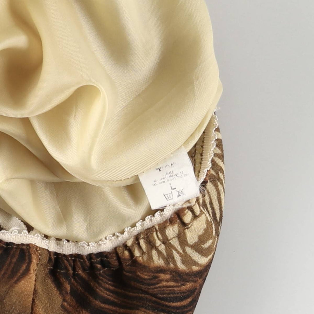 All-over print long A-line skirt, women's size L unclear brown type Vintage Second Hand