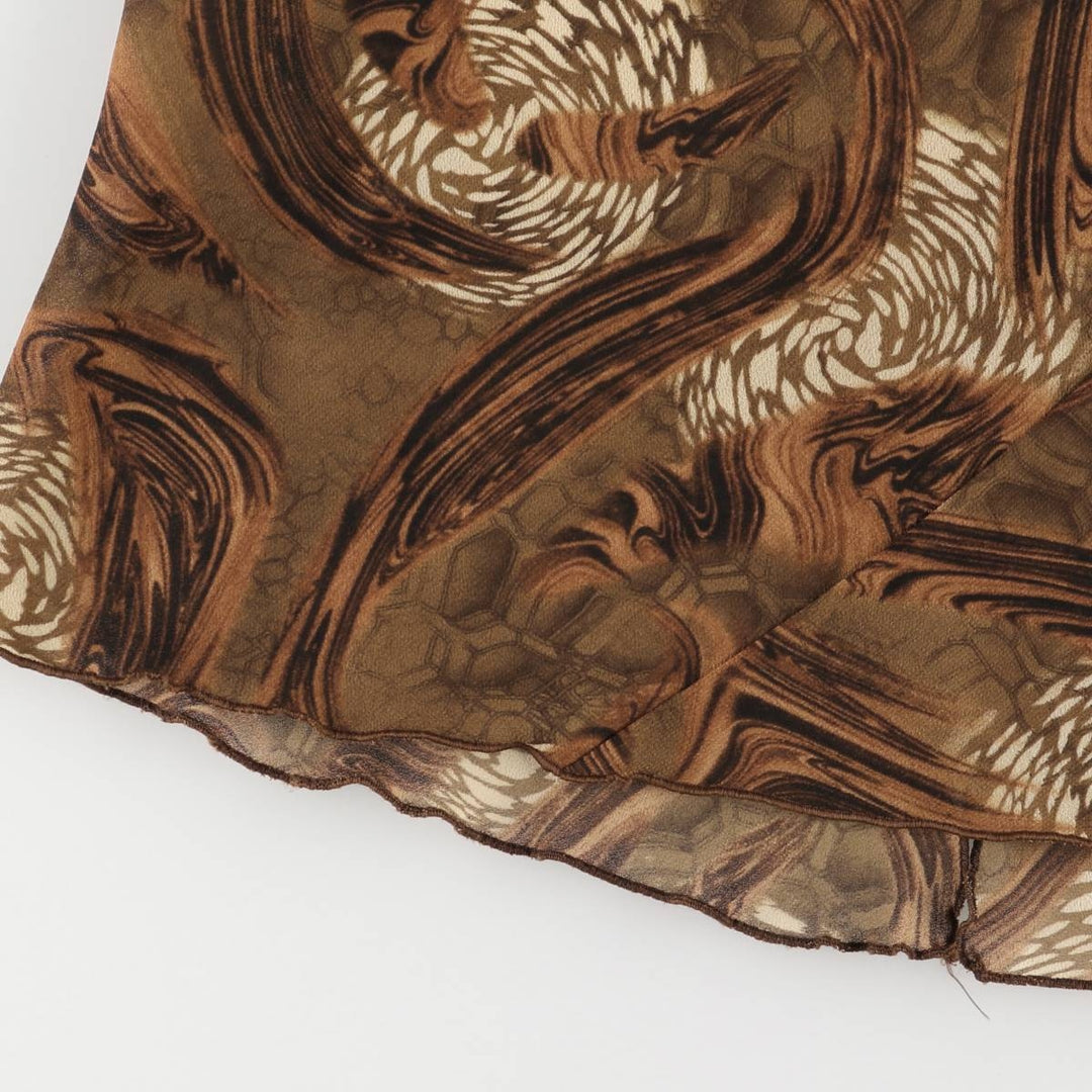 All-over print long A-line skirt, women's size L unclear brown type Vintage Second Hand