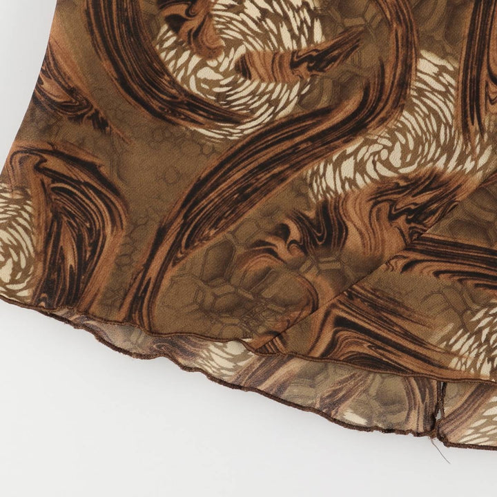 All-over print long A-line skirt, women's size L unclear brown type Vintage Second Hand